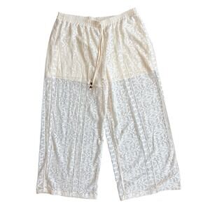 Maurices Womens XL Cream Lace Wide Leg Crochet Boho Cropped Pants Sheer Beach